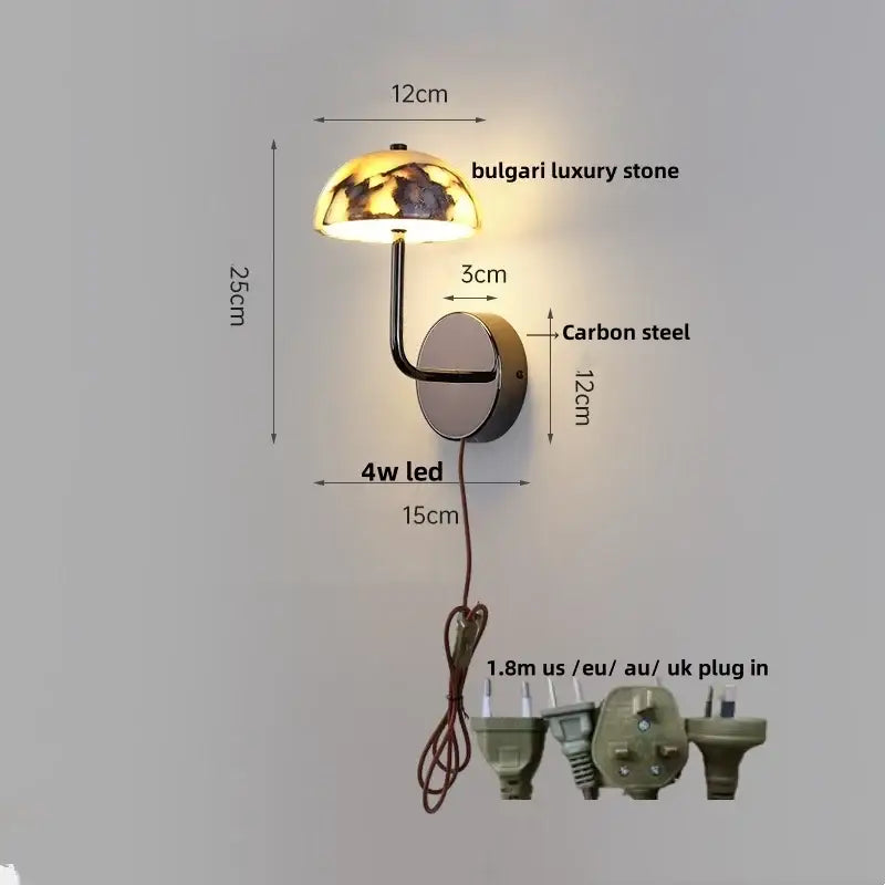 Modern gold mushroom carbon steel wall lamp bedroom pull chain light