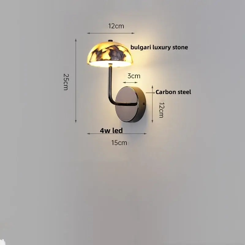 Modern gold mushroom carbon steel wall lamp bedroom pull chain light