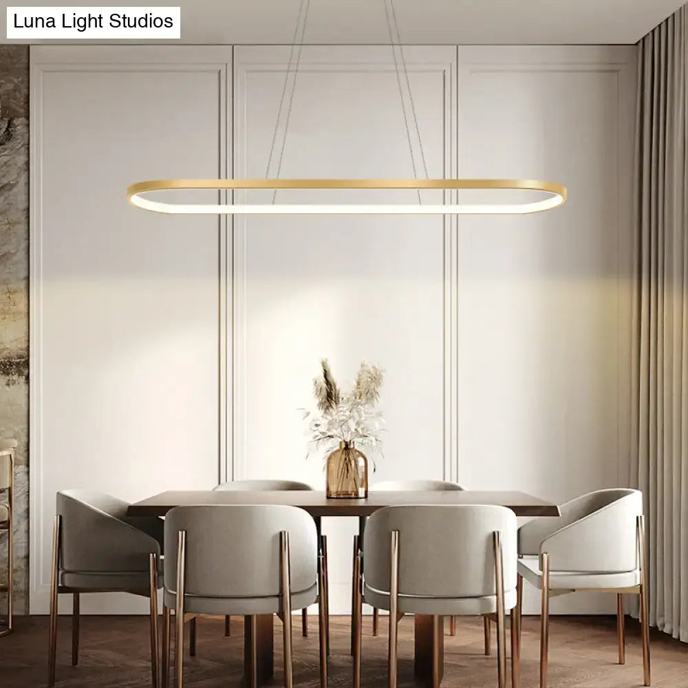 Modern gold oblong led pendant light fixture for dining room