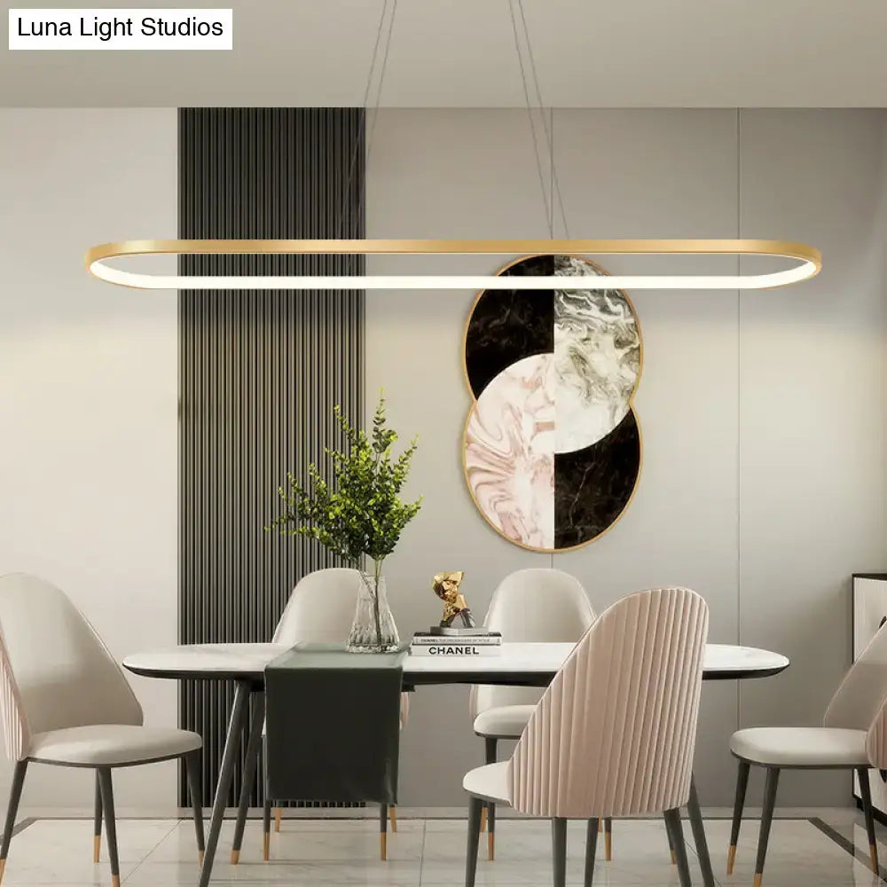 Modern gold oblong led pendant light fixture for dining room