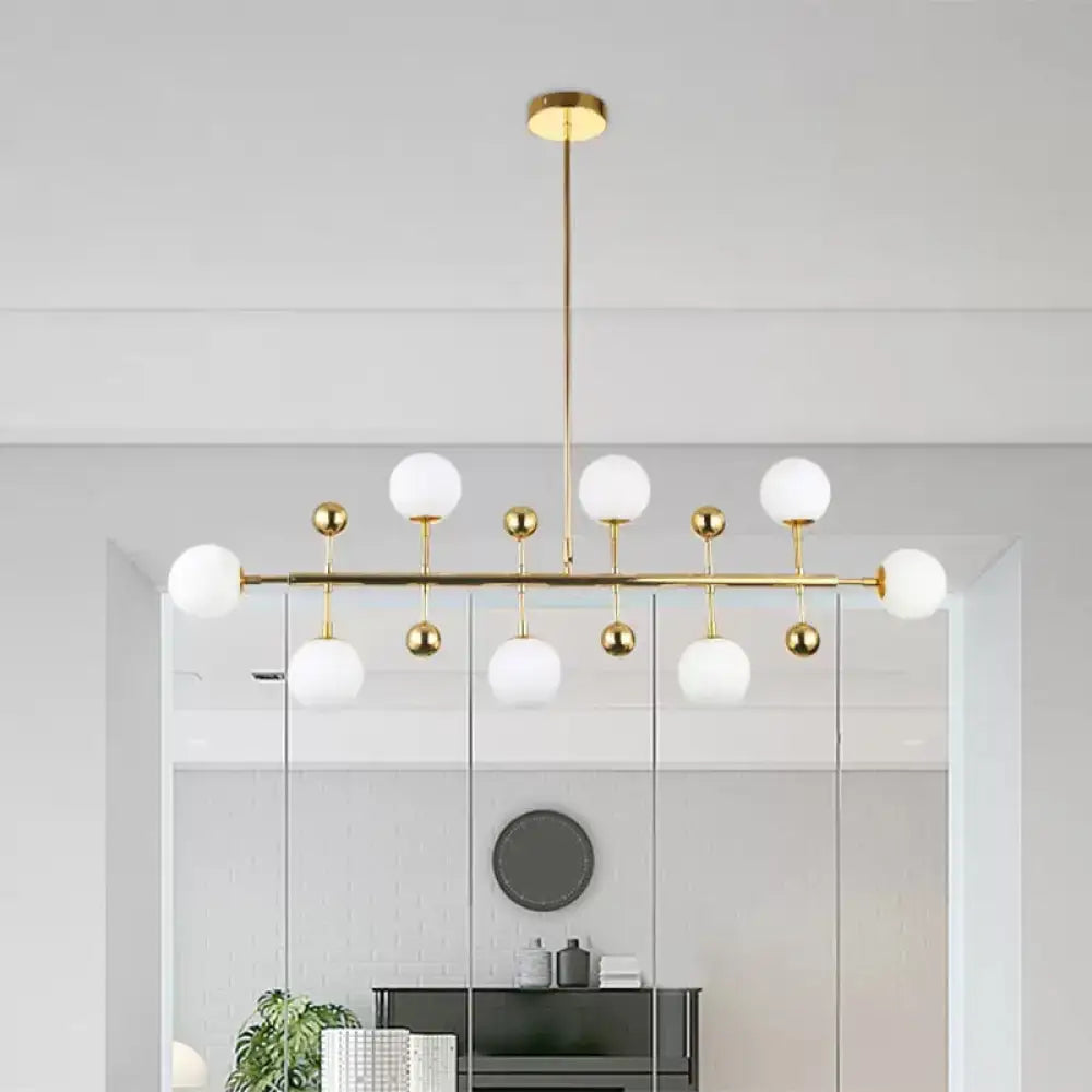 Modern gold opal glass linear ceiling pendant dining room fixture