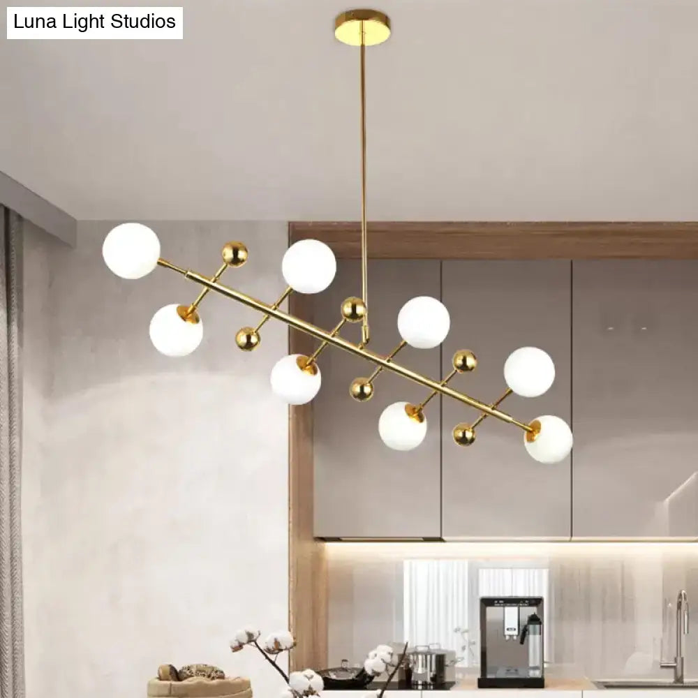 Modern gold opal glass linear ceiling pendant dining room fixture