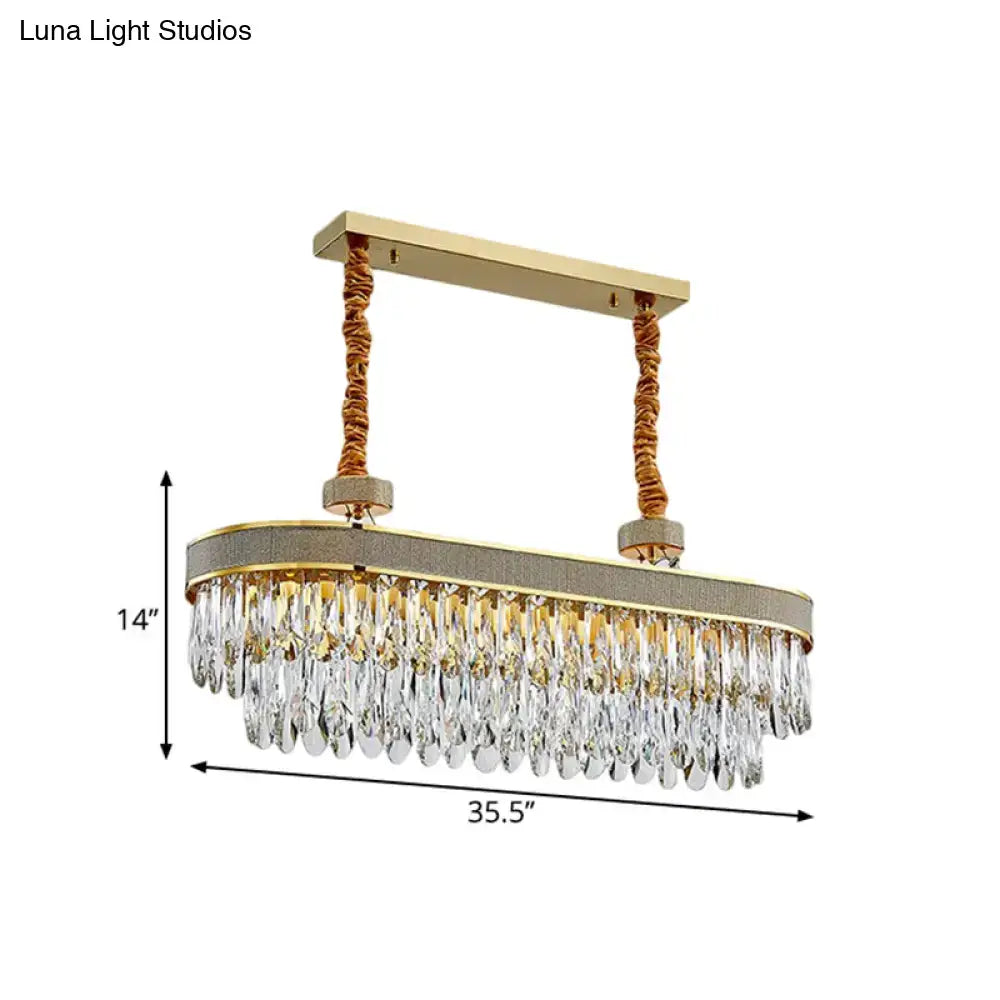 Modern gold oval clear crystal led island chandelier dining room