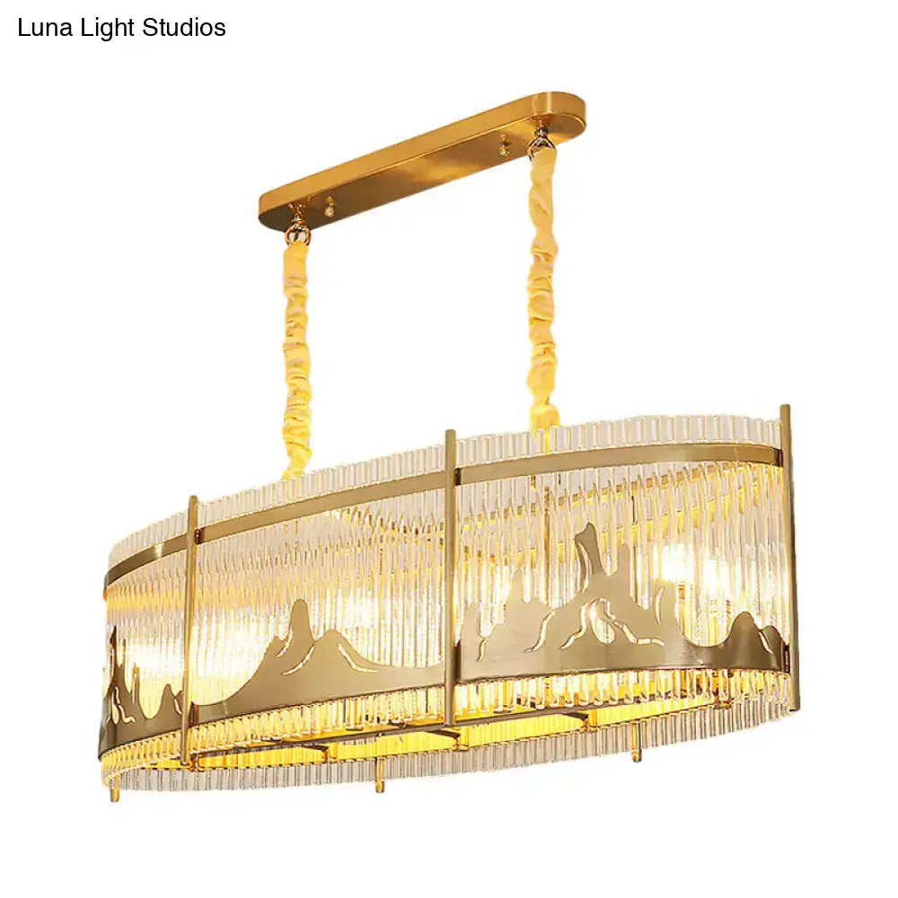 Modern gold oval crystal rod chandelier dining room mountain design