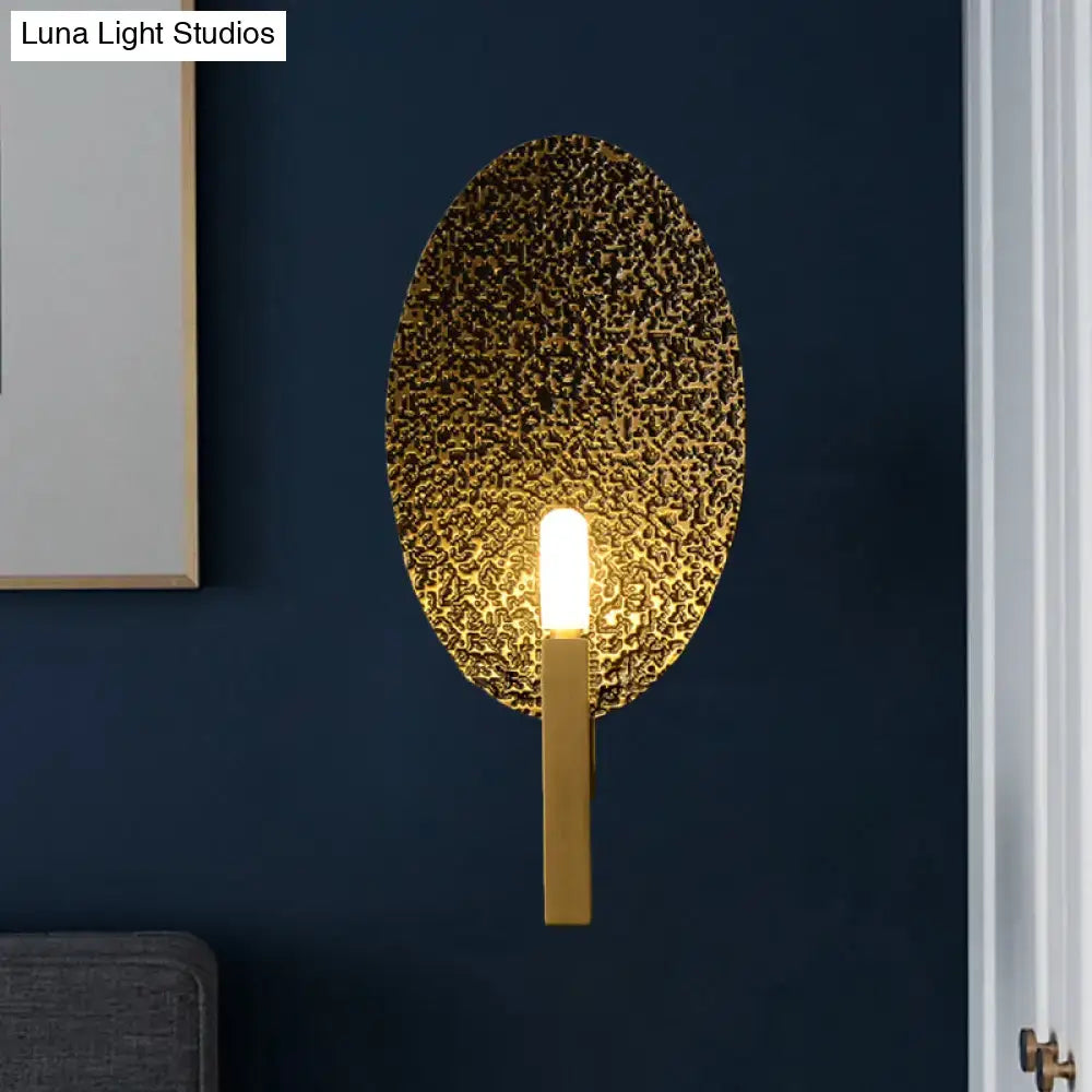Modern gold oval metal wall sconce bedroom speckled glass light