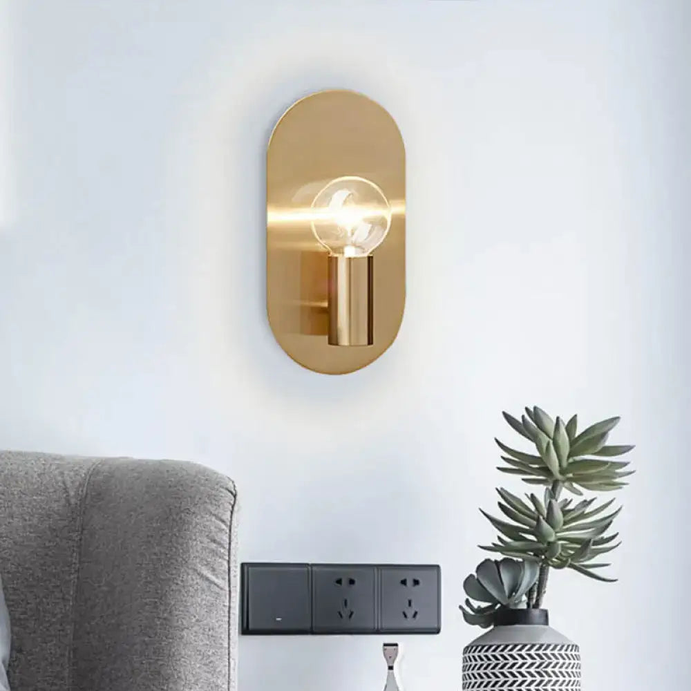Modern gold oval sconce bedroom light with bare bulb metal shade