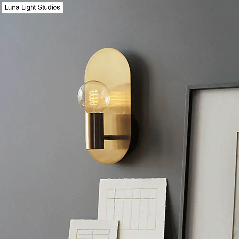 Modern gold oval sconce bedroom light with bare bulb metal shade