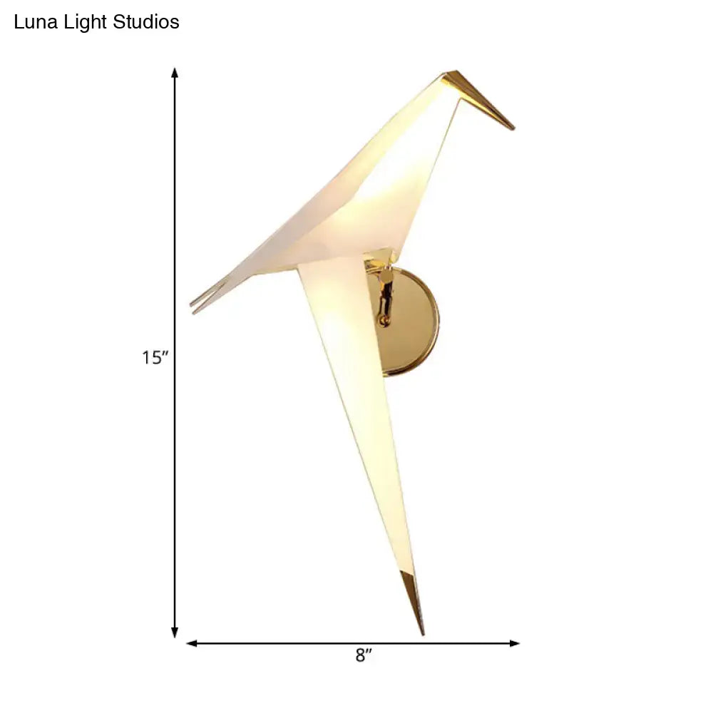 Modern gold paper crane dining room sconce birdie plastic shade