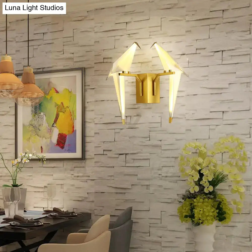 Modern gold paper crane dining room sconce birdie plastic shade