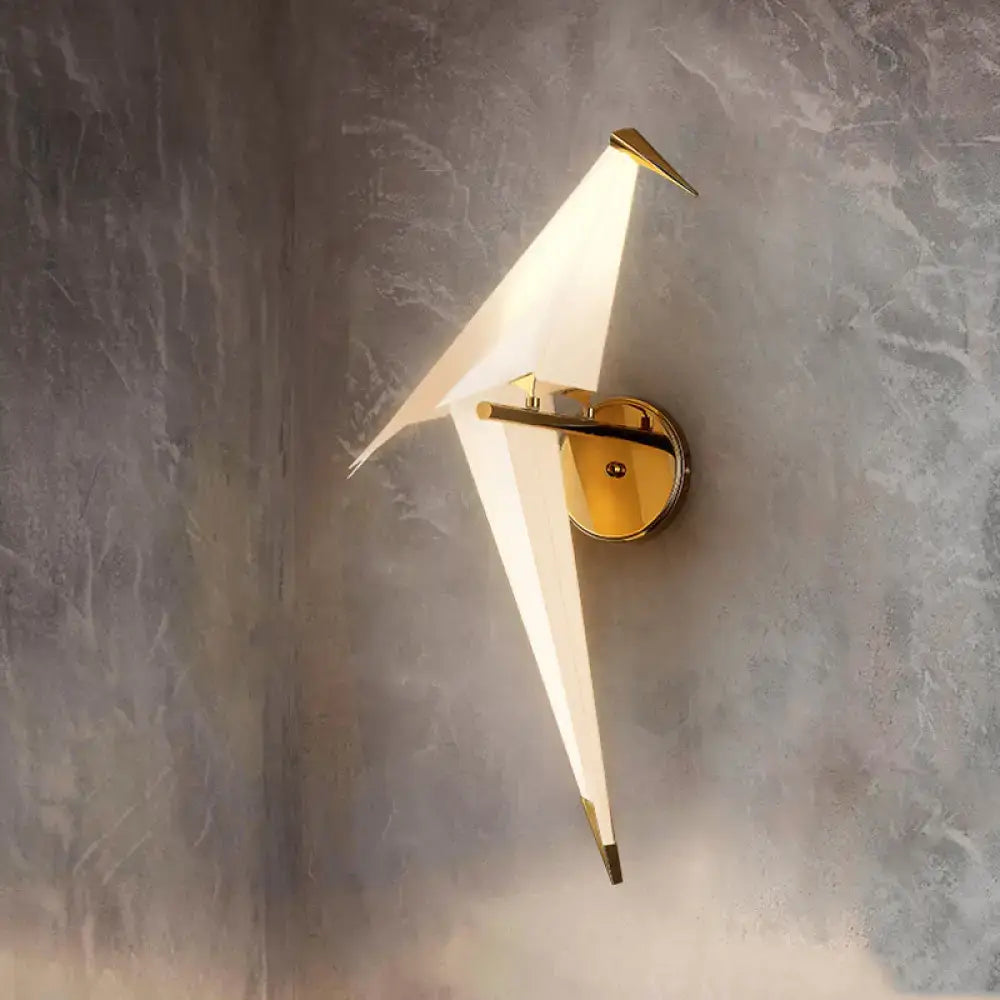 Modern gold paper crane dining room sconce birdie plastic shade