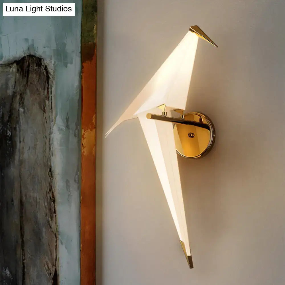 Modern gold paper crane dining room sconce birdie plastic shade
