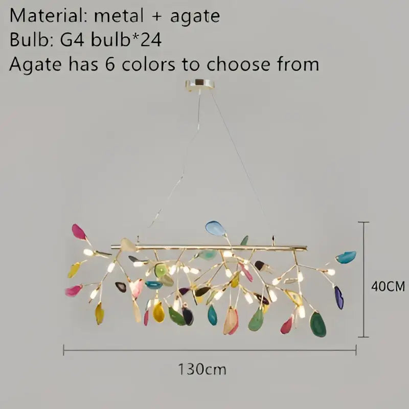 Modern gold pendant chandelier with colorful agate for dining room