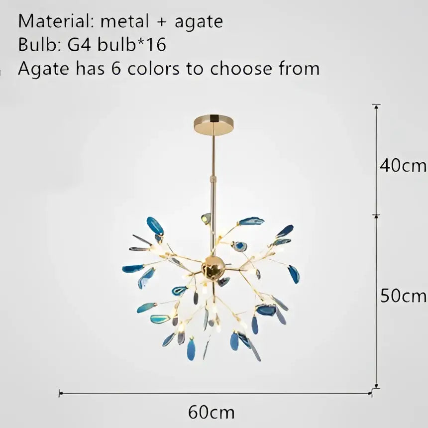 Modern gold pendant chandelier with colorful agate for dining room