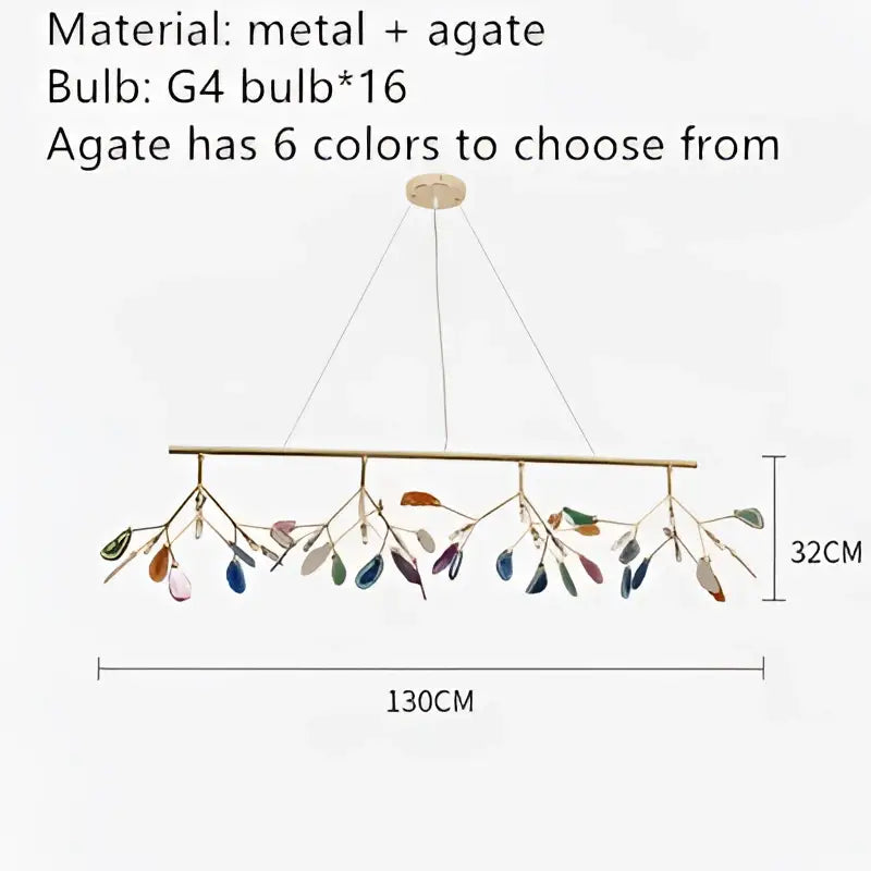 Modern gold pendant chandelier with colorful agate for dining room