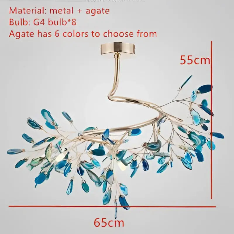 Modern gold pendant chandelier with colorful agate for dining room