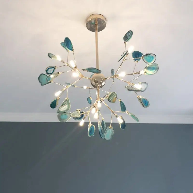 Modern gold pendant chandelier with colorful agate for dining room