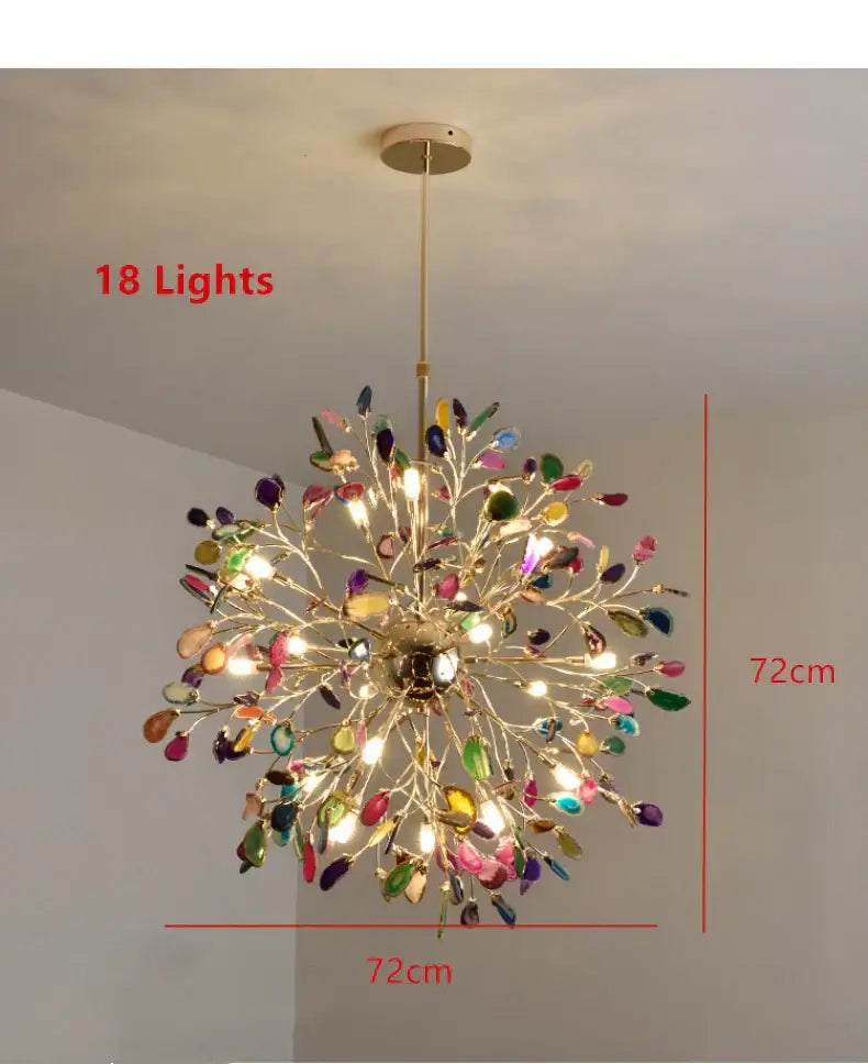 Modern gold pendant chandelier with colorful agate for dining room