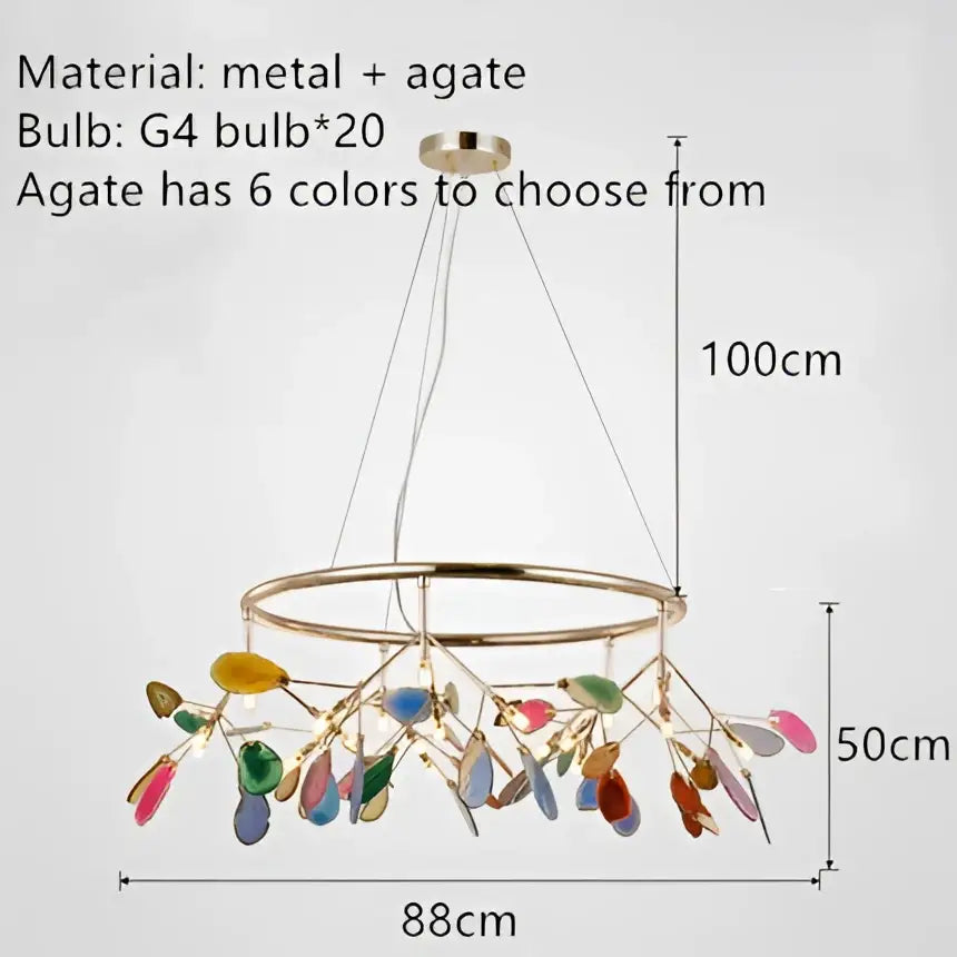 Modern gold pendant chandelier with colorful agate for dining room