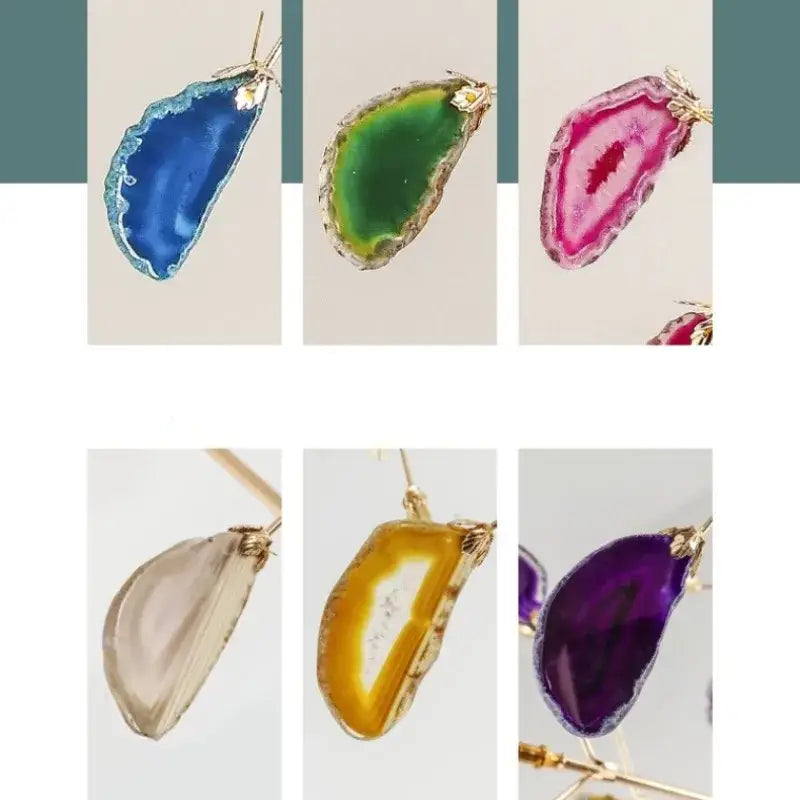 Modern gold pendant chandelier with colorful agate for dining room