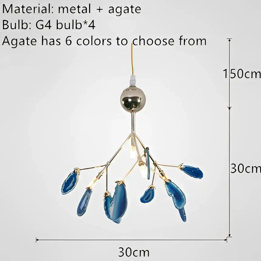 Modern gold pendant chandelier with colorful agate for dining room