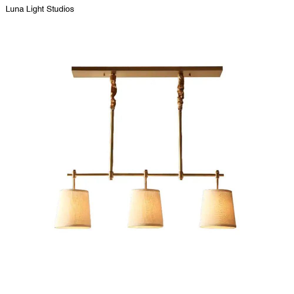 Modern gold pendant lamp with 3 fabric shades for dining rooms