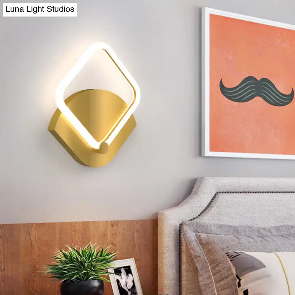 Modern gold rhombus led wall sconce bedroom warm white light