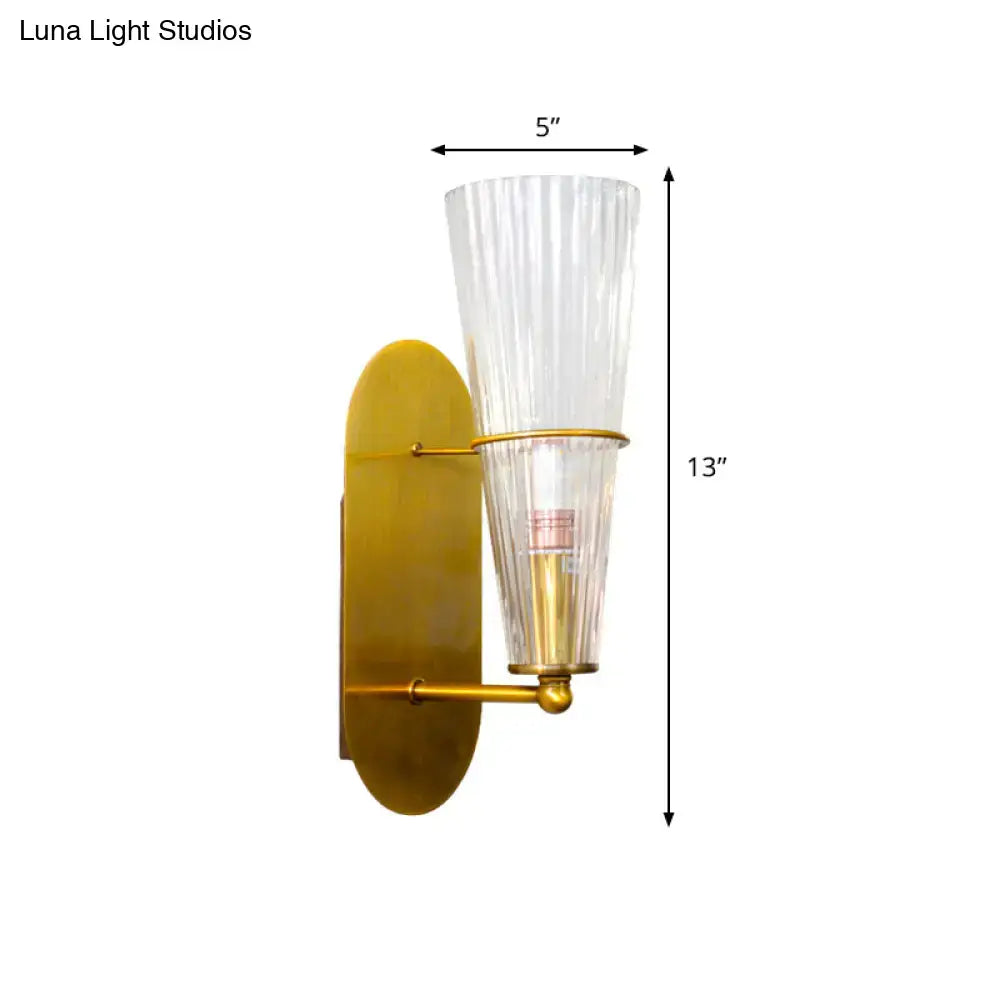 Modern gold ribbed glass wall sconce bedroom light