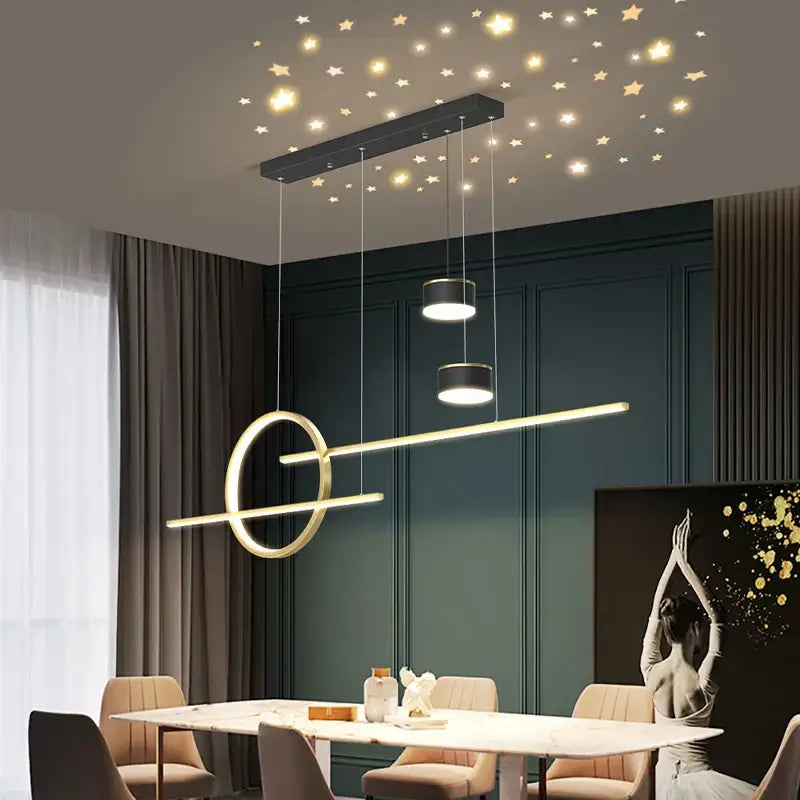 Modern gold ring pendant light for dining room