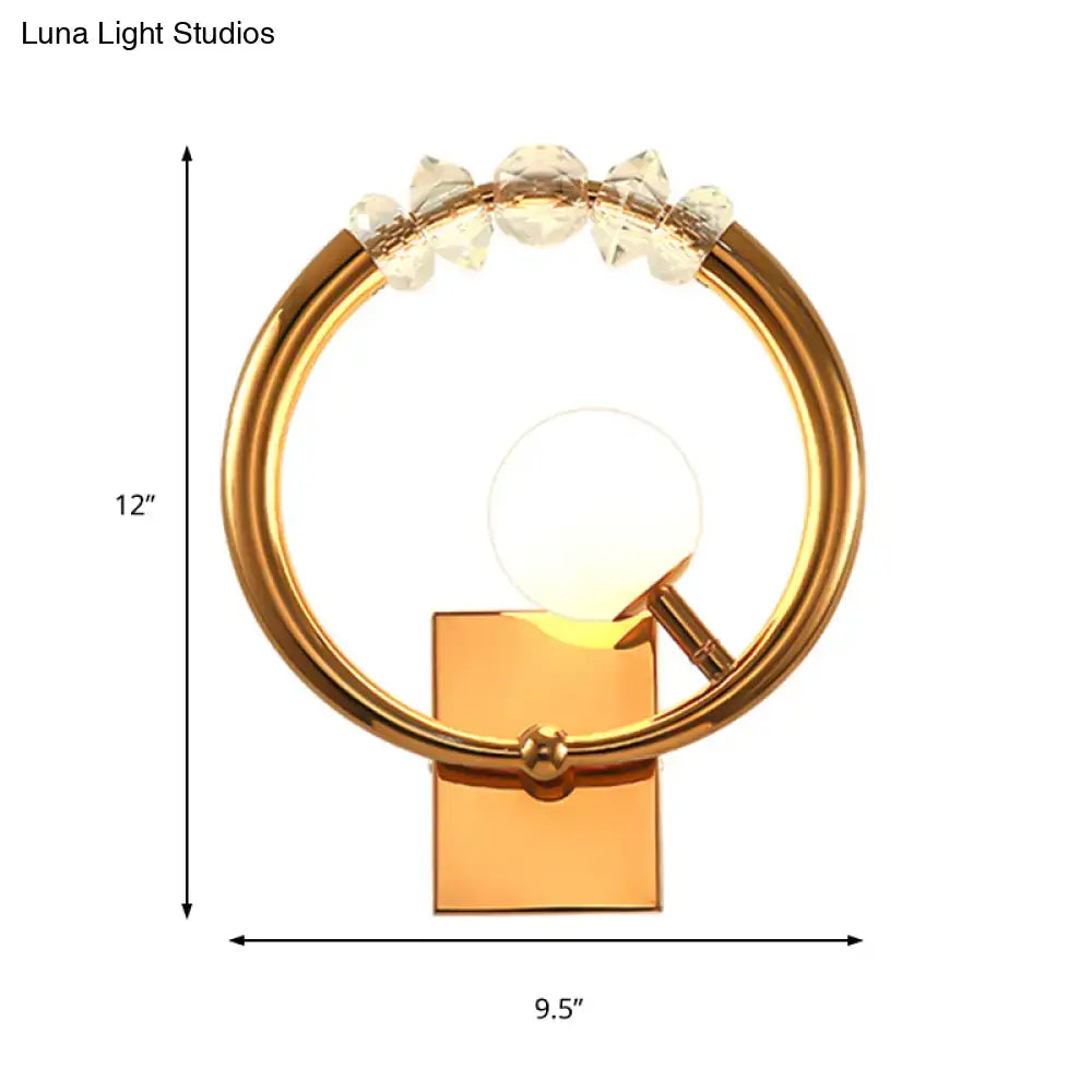 Modern gold ring wall sconce with crystal – bedroom light 110v-120v