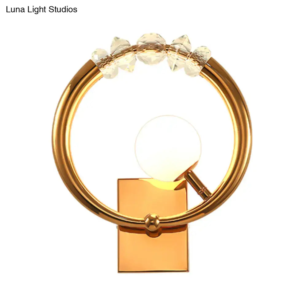 Modern gold ring wall sconce with crystal – bedroom light 110v-120v