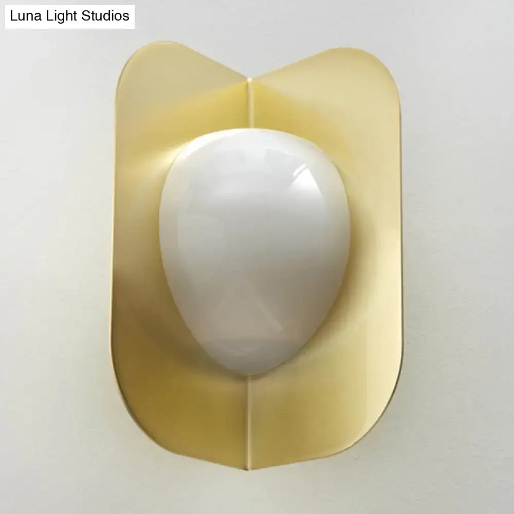 Modern gold sconce light with curved metal shade bedroom lamp