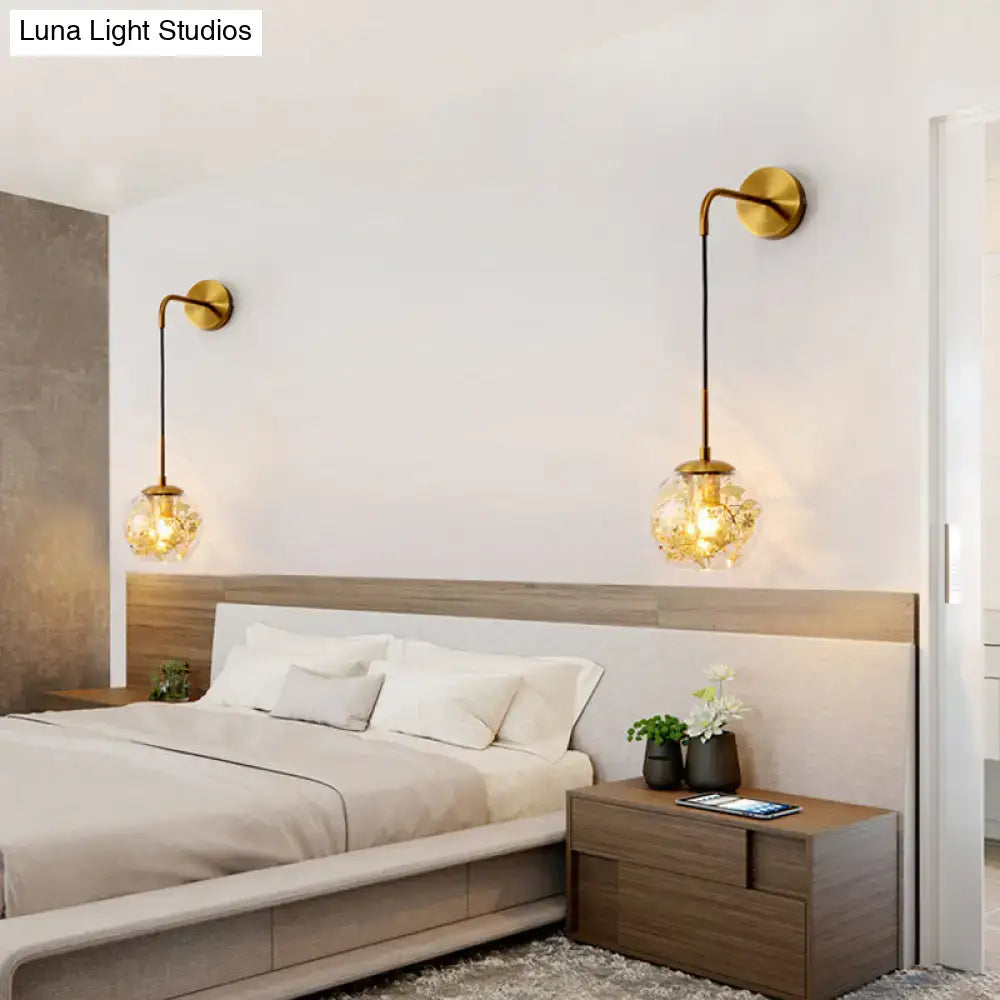 Modern gold shattered leaf clear glass globe sconce bedroom light fixture