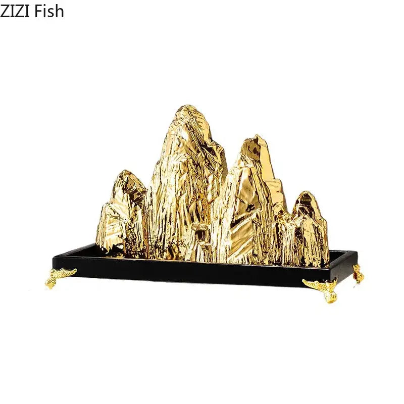 Modern gold & silver ceramic mountain sculpture living room decor