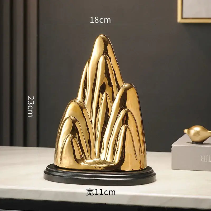 Modern gold & silver ceramic mountain sculpture living room decor