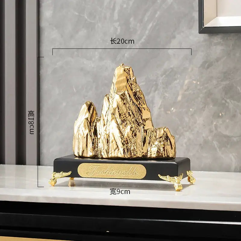 Modern gold & silver ceramic mountain sculpture living room decor