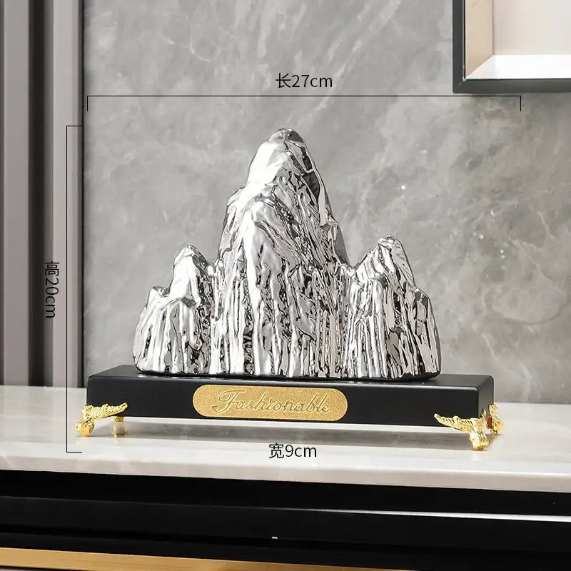 Modern gold & silver ceramic mountain sculpture living room decor