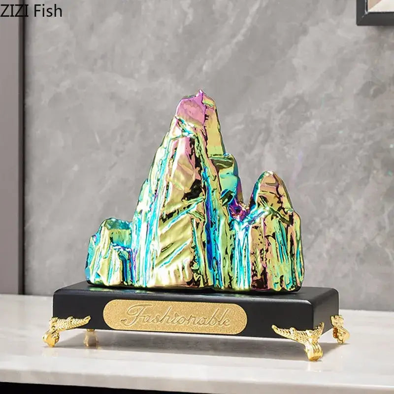 Modern gold & silver ceramic mountain sculpture living room decor