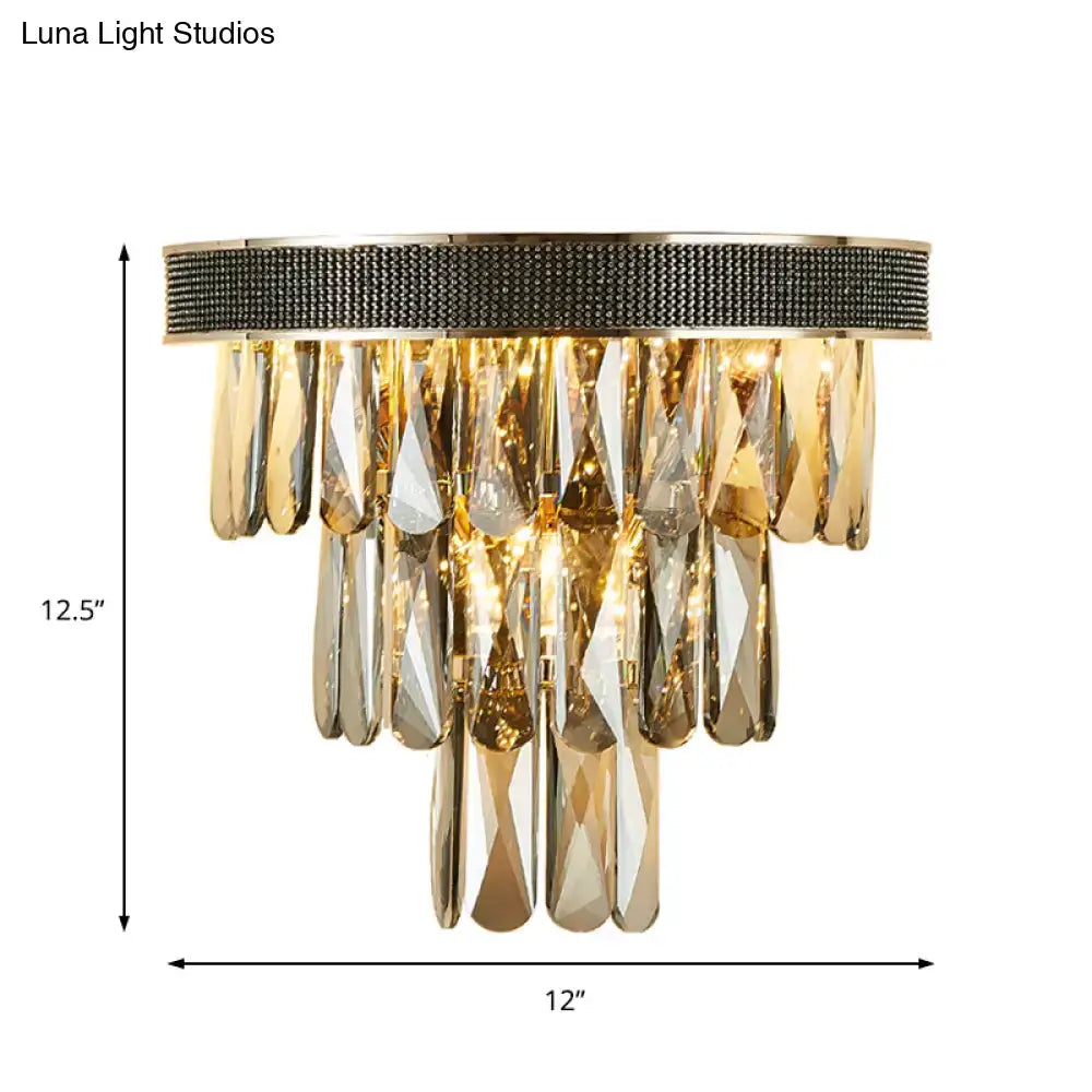 Modern gold smoke grey crystal block wall lamp living room