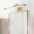 Modern gold swing arm wall lamp with gold finish and sleek rectangular design for bathroom vanity lighting