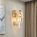 Modern gold tiered bedside wall lamp with crystals bedroom