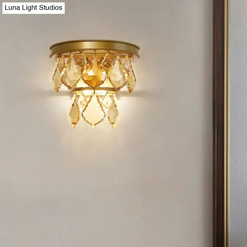 Modern gold tiered sconce light with crystals bedroom wall mount