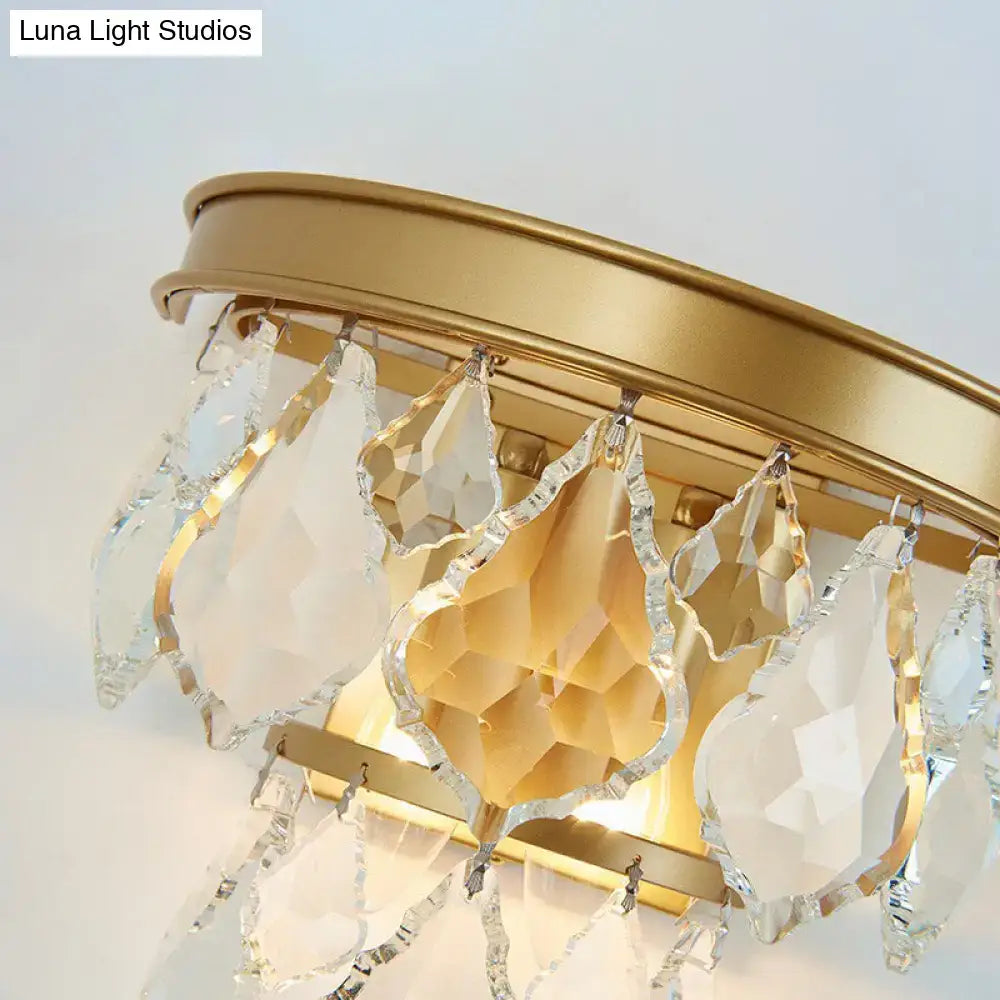 Modern gold tiered sconce light with crystals bedroom wall mount