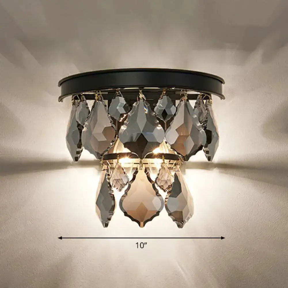 Modern gold tiered sconce light with crystals bedroom wall mount