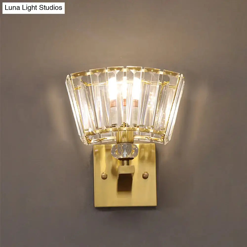 Modern gold trapezoid crystal blocks wall sconce living room light