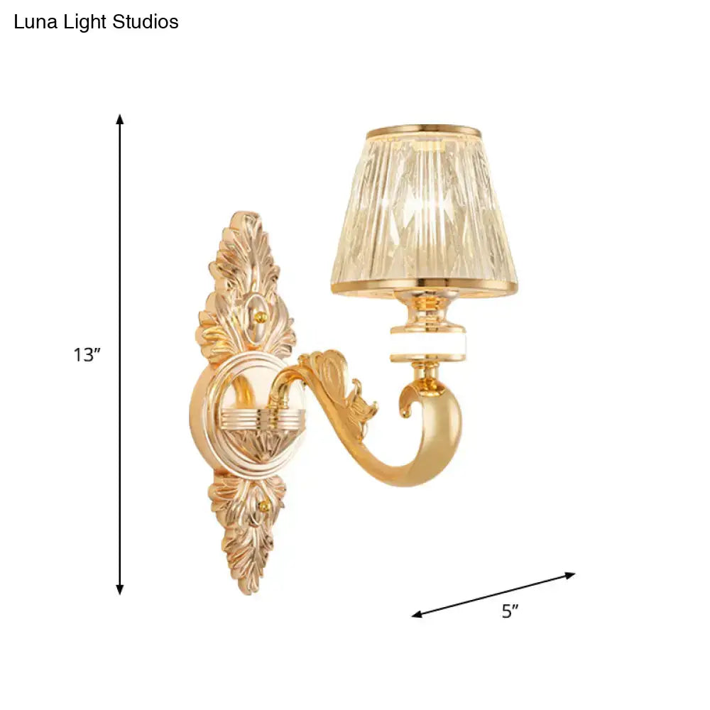 Modern gold wall lamp fixture with crystal cone shade bedroom sconce