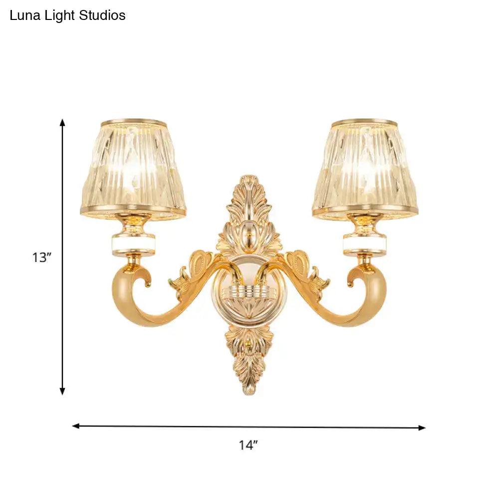 Modern gold wall lamp fixture with crystal cone shade bedroom sconce