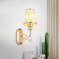 Modern gold wall lamp with arc wheat patterned glass bedroom sconce