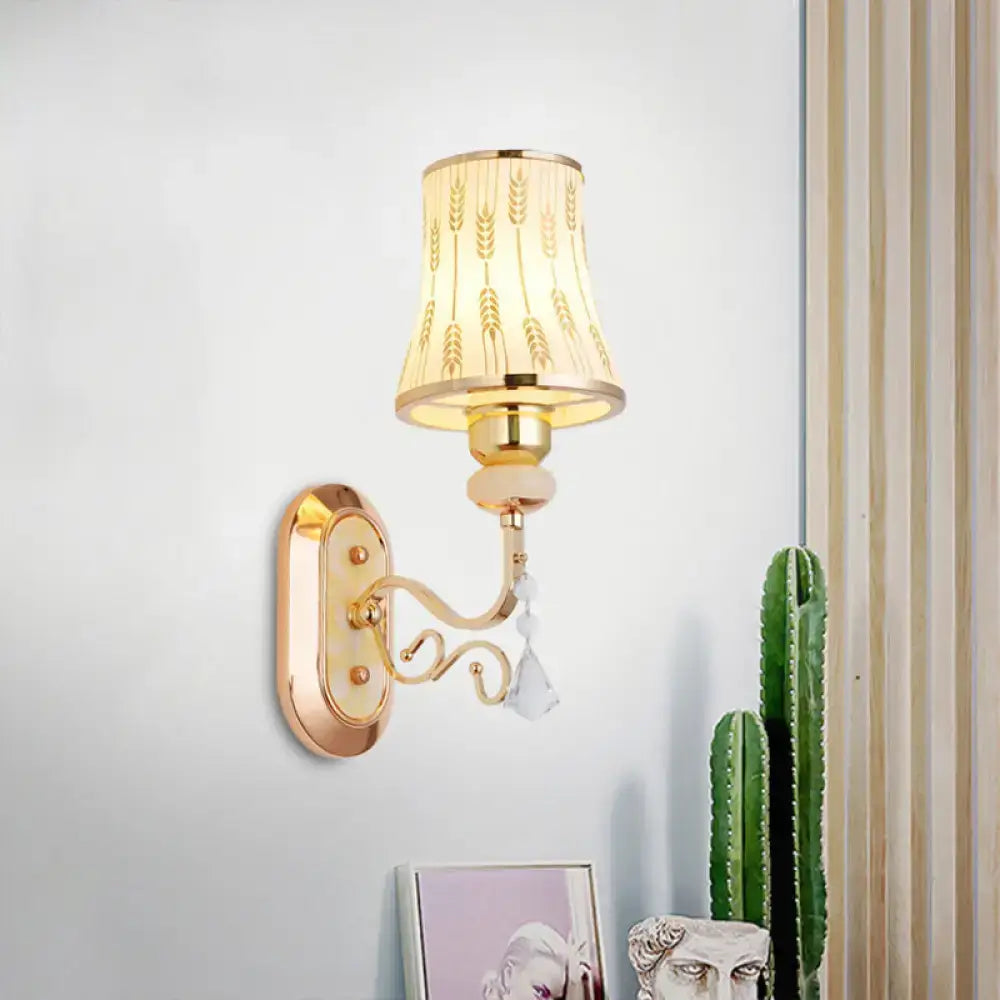 Modern gold wall lamp with arc wheat patterned glass bedroom sconce