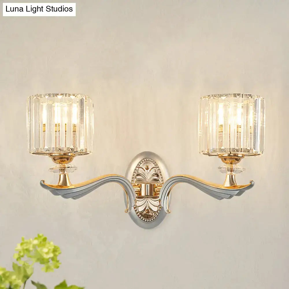 Modern gold wall light with clear crystal shade – living room sconce