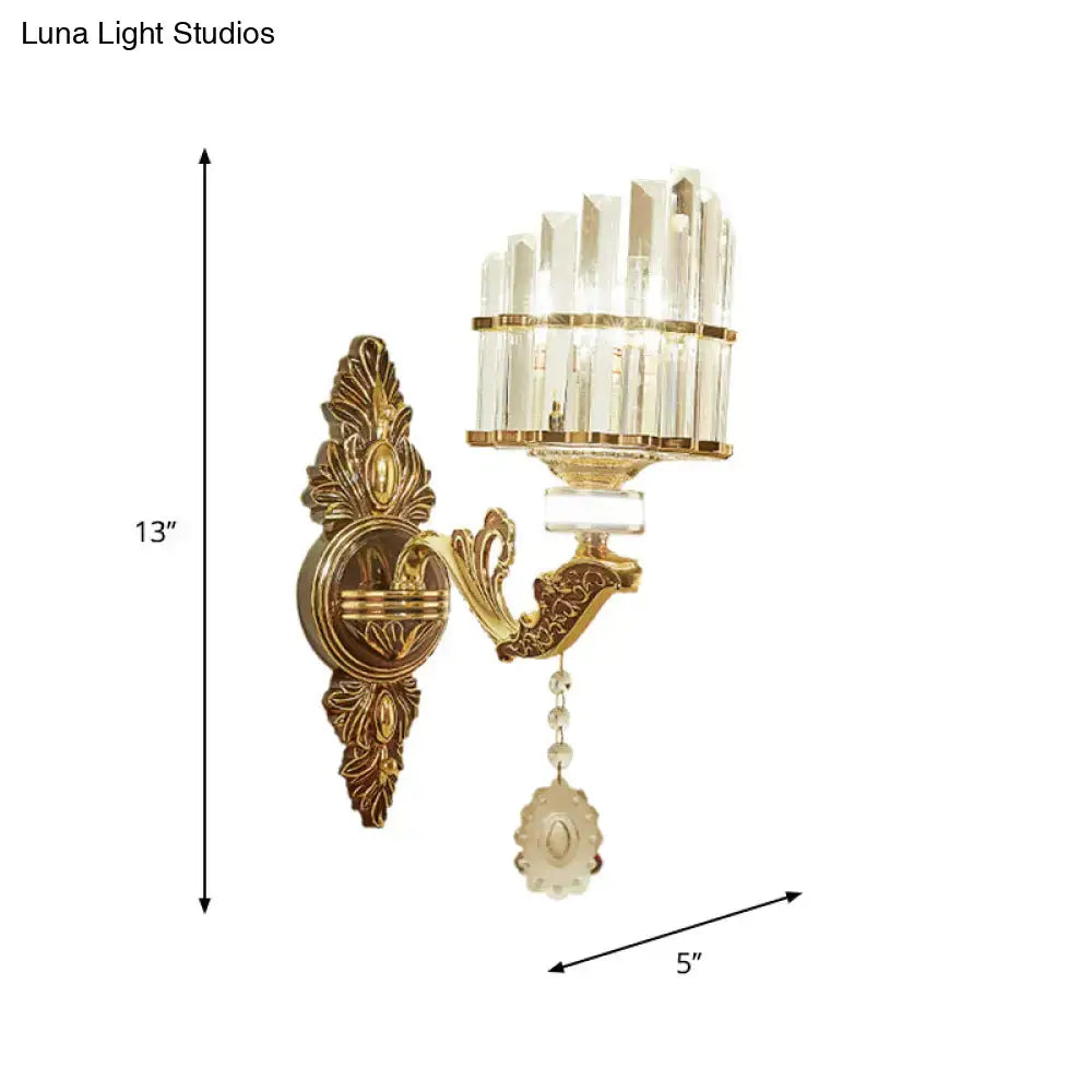 Modern gold wall mount light arc sconce with crystal for bedroom